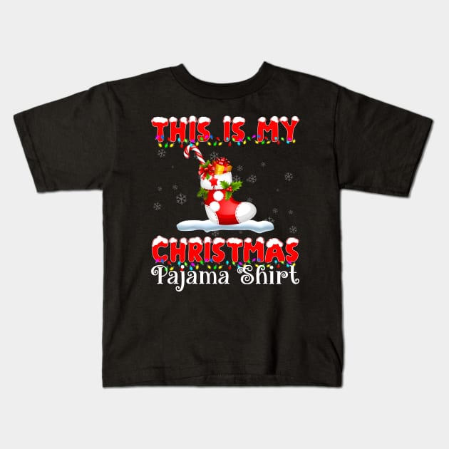 this is my Christmas pajama shirt red sock with gifts Kids T-Shirt by TeesCircle